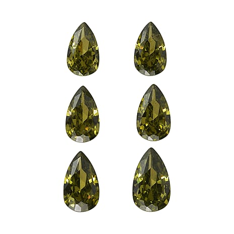 Set Of 6 Peridot Cubic Zirconia Pear 5X3 mm Gemstone, 1.85 Ct