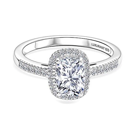 Luxuriant - SGL Certified SI-G-H Lab Grown Diamond Halo Ring in Rhodium Overlay Sterling Silver 1.30 Ct.