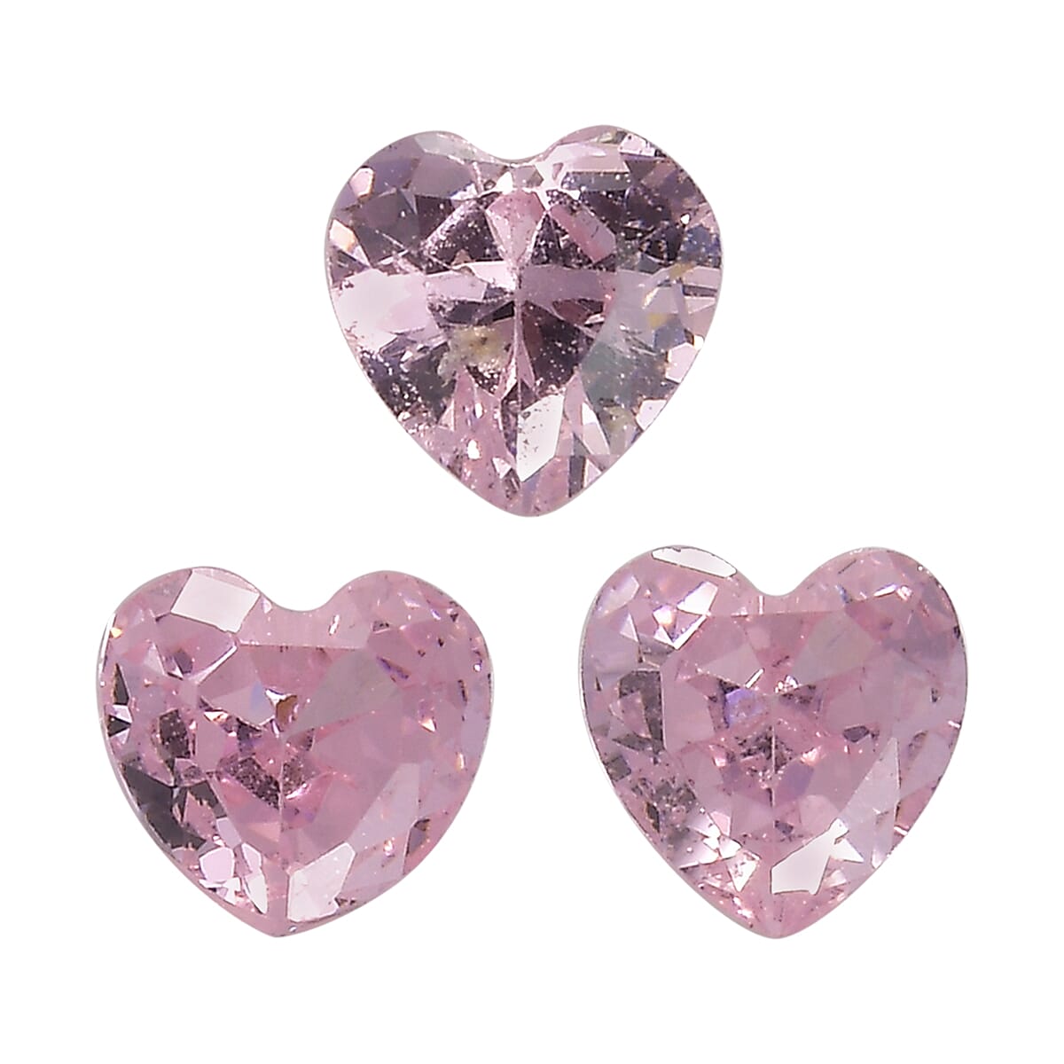Set Of 3 Pink Cubic Zirconia Heart 4 mm Gemstone, 1.23 Ct