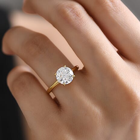 D'Joy Moissanite Solitaire Ring in 18K Vermeil Yellow Gold Plated Sterling Silver 2.09 Ct.