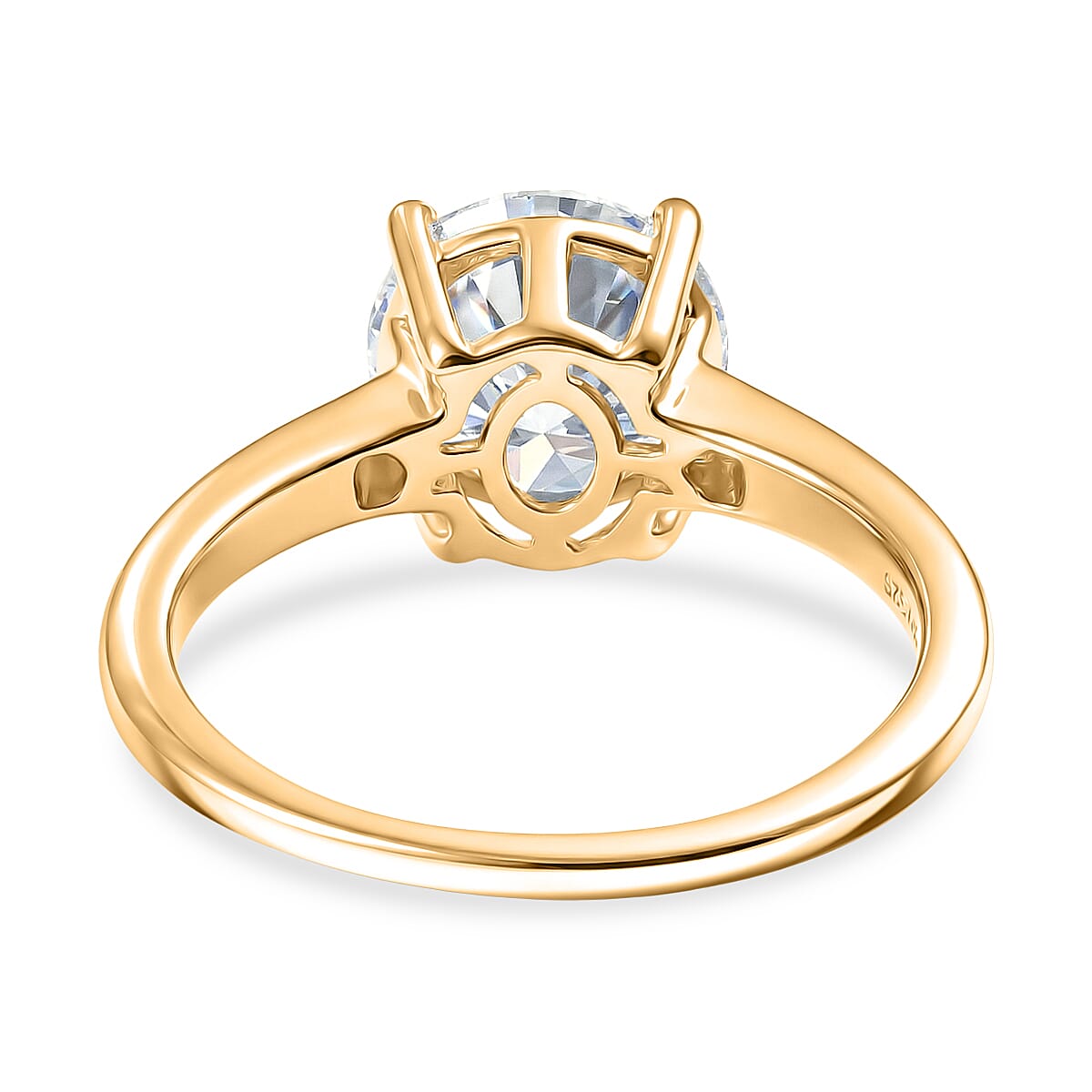 D'Joy Moissanite Solitaire Ring in 18K Vermeil Yellow Gold Plated Sterling Silver 2.22 Ct.