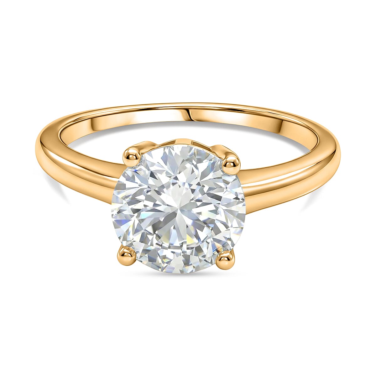 D'Joy Moissanite Solitaire Ring in 18K Vermeil Yellow Gold Plated Sterling Silver 2.22 Ct.