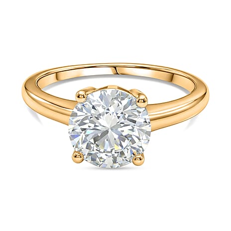 D'Joy Moissanite Solitaire Ring in 18K Vermeil Yellow Gold Plated Sterling Silver 2.09 Ct.