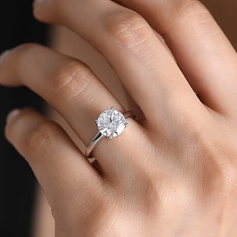 D'Joy Moissanite Solitaire Ring in Rhodium Overlay Sterling Silver 2.13 Ct.