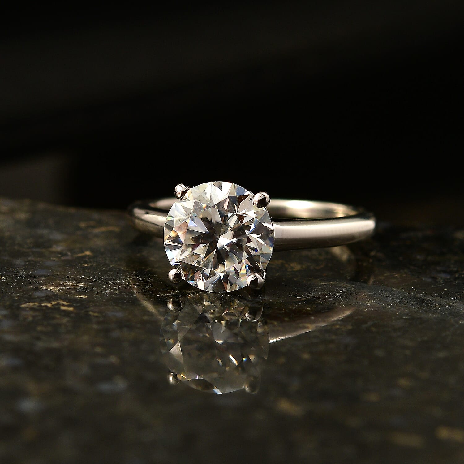 D'Joy Moissanite Solitaire Ring in Rhodium Overlay Sterling Silver  2.13 Ct.