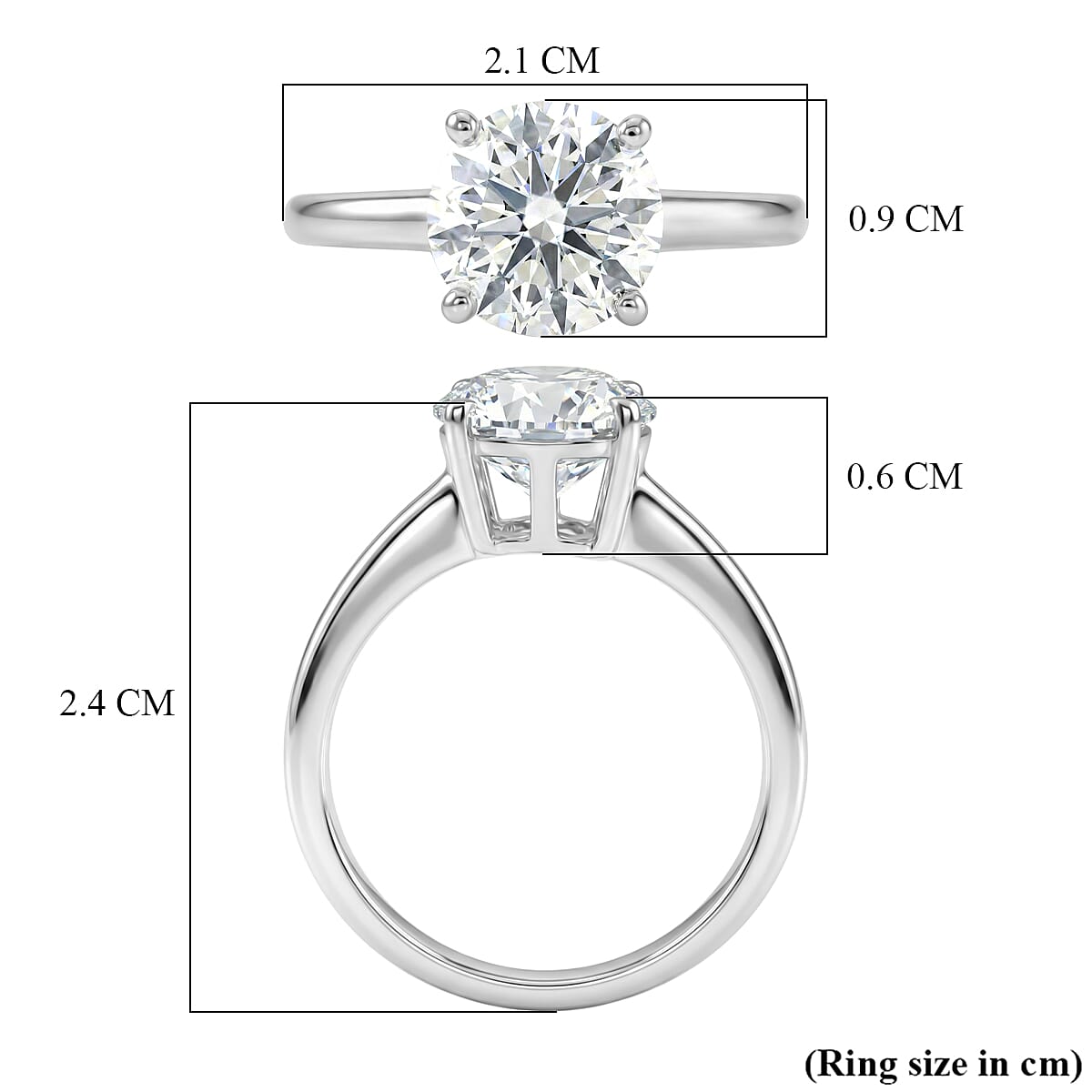 D'Joy Moissanite Solitaire Ring in Rhodium Overlay Sterling Silver  2.13 Ct.