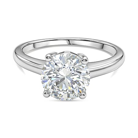 D'Joy Moissanite Solitaire Ring in Rhodium Overlay Sterling Silver 2.13 Ct.
