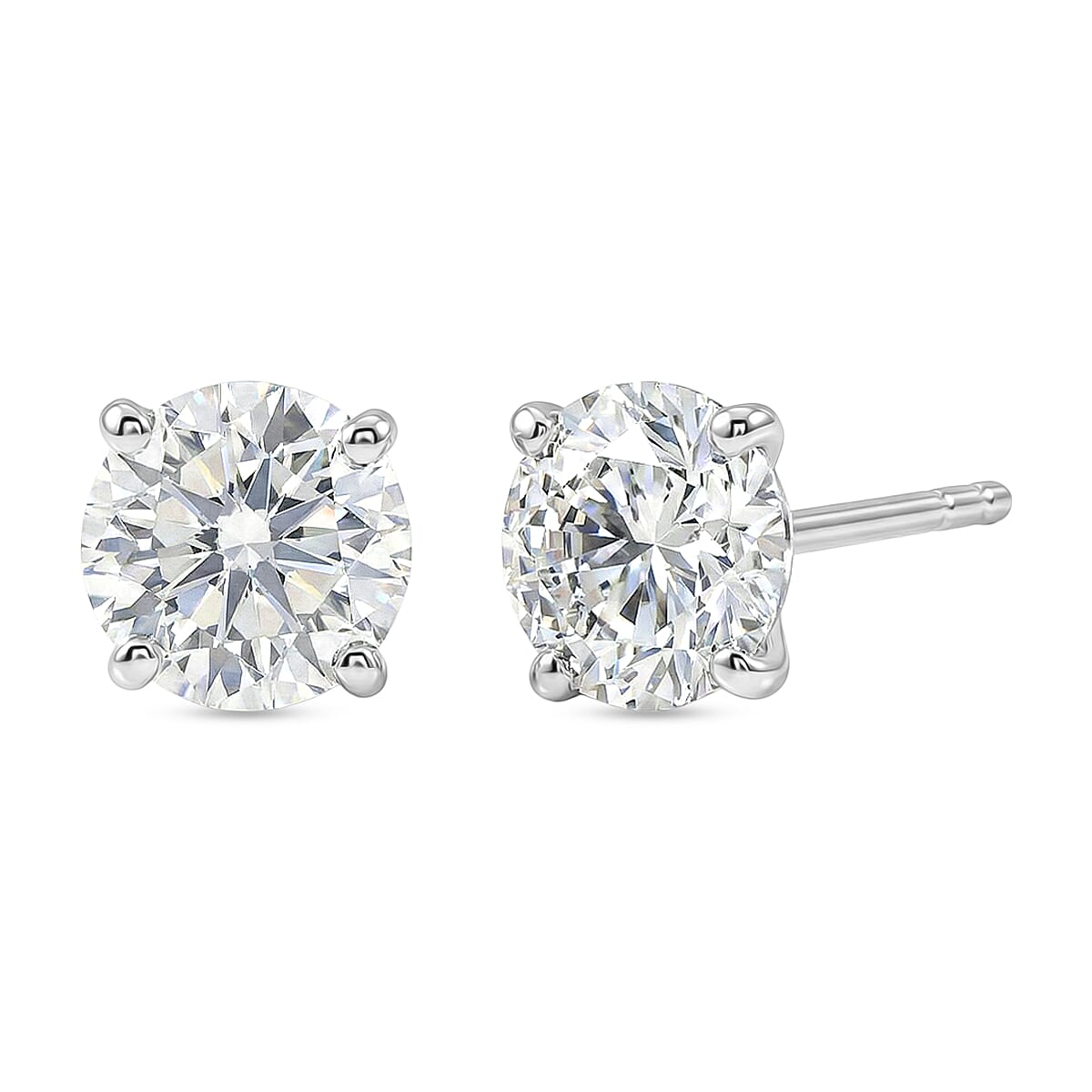 D'Joy Moissanite Solitaire Stud Push Post Earring in Rhodium Overlay Sterling Silver 2.00 Ct.