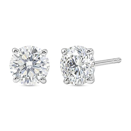 D'Joy Moissanite Solitaire Stud Push Post Earring in Rhodium Overlay Sterling Silver 2.00 Ct.