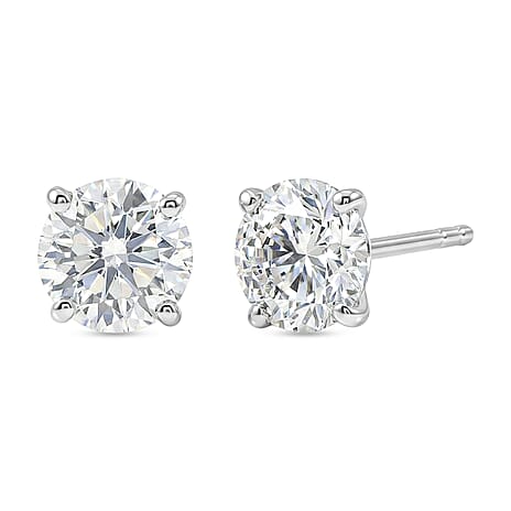 D'Joy Moissanite Solitaire Stud Push Post Earring in Rhodium Overlay Sterling Silver 2.00 Ct.