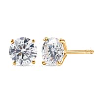 D'Joy Moissanite Solitaire Heart & Arrow Cut Stud Push Post Earring in 18K Vermeil Yellow Gold Plated Sterling Silver 2.00 Ct.
