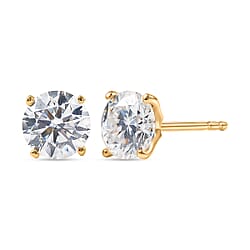D'Joy Moissanite Solitaire Stud Push Post Earring in Rhodium Overlay Sterling Silver 2.00 Ct.