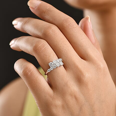 D'Joy Moissanite Bypass Ring in Platinum Overlay Sterling Silver  1.24 Ct.