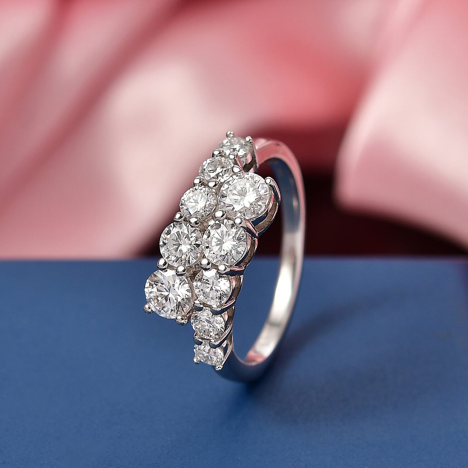 D'Joy Moissanite Bypass Ring in Platinum Overlay Sterling Silver  1.24 Ct.