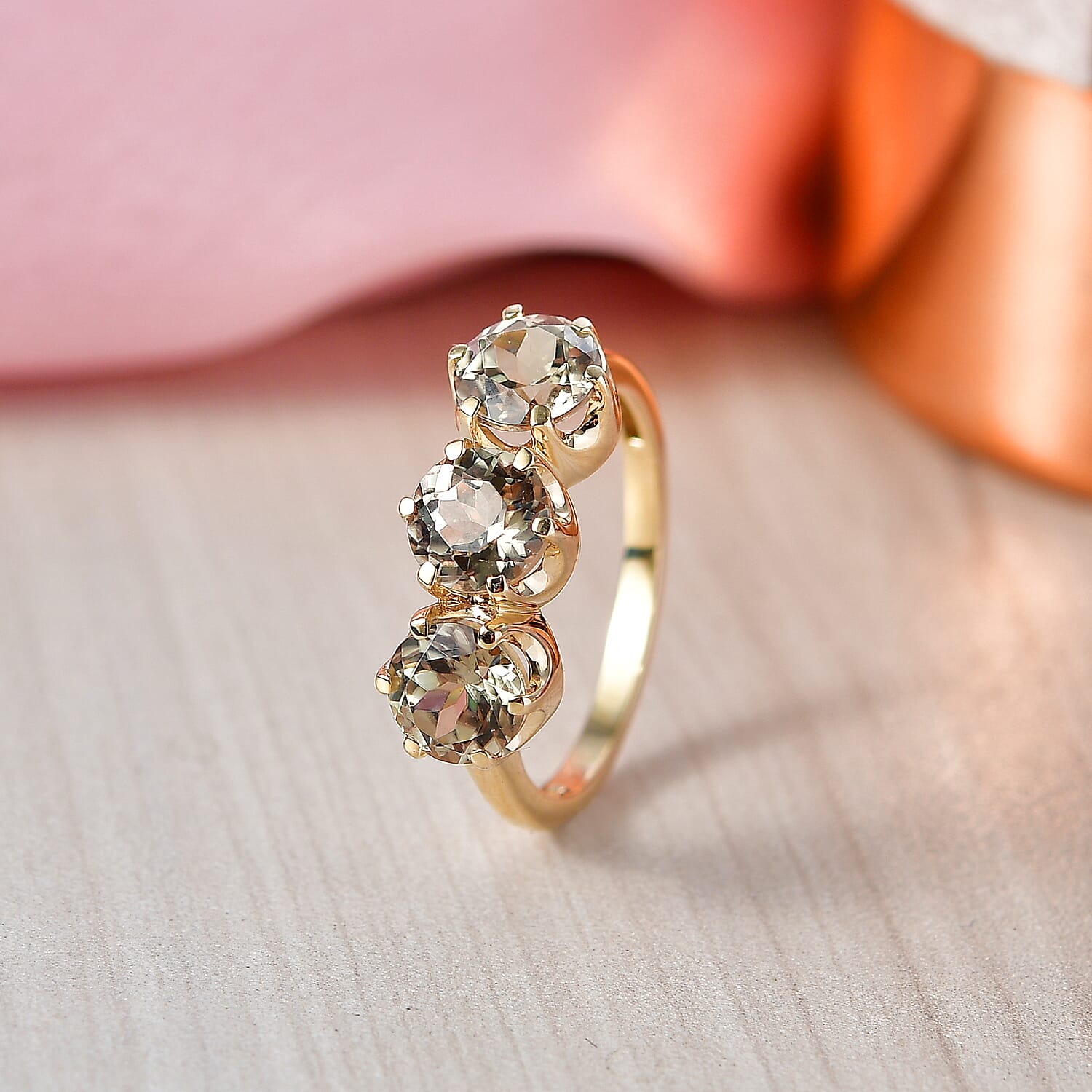 9K Yellow Gold AAA Natural Turkizite Trilogy Ring 3.10 Ct.