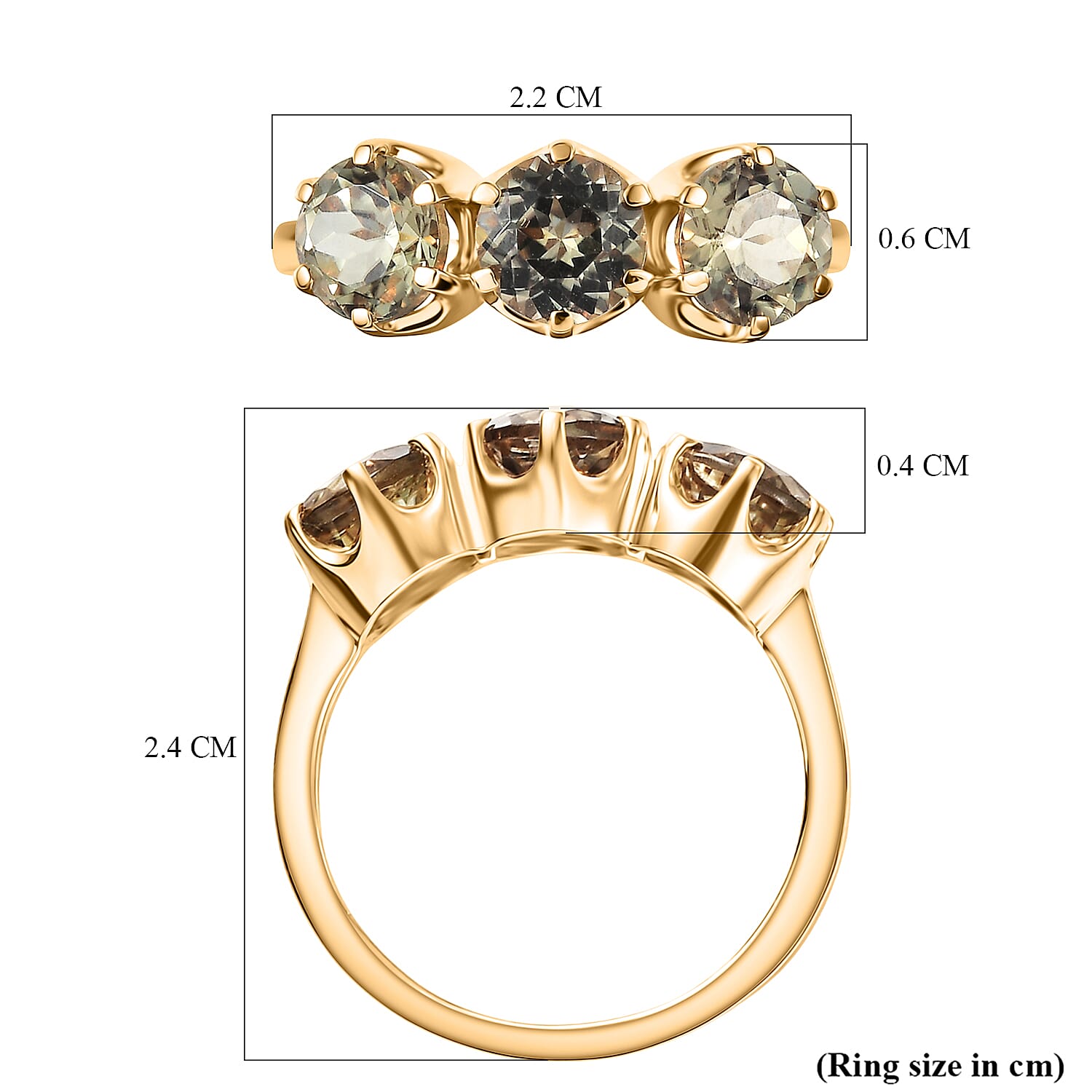 9K Yellow Gold AAA Natural Turkizite Trilogy Ring 3.10 Ct.