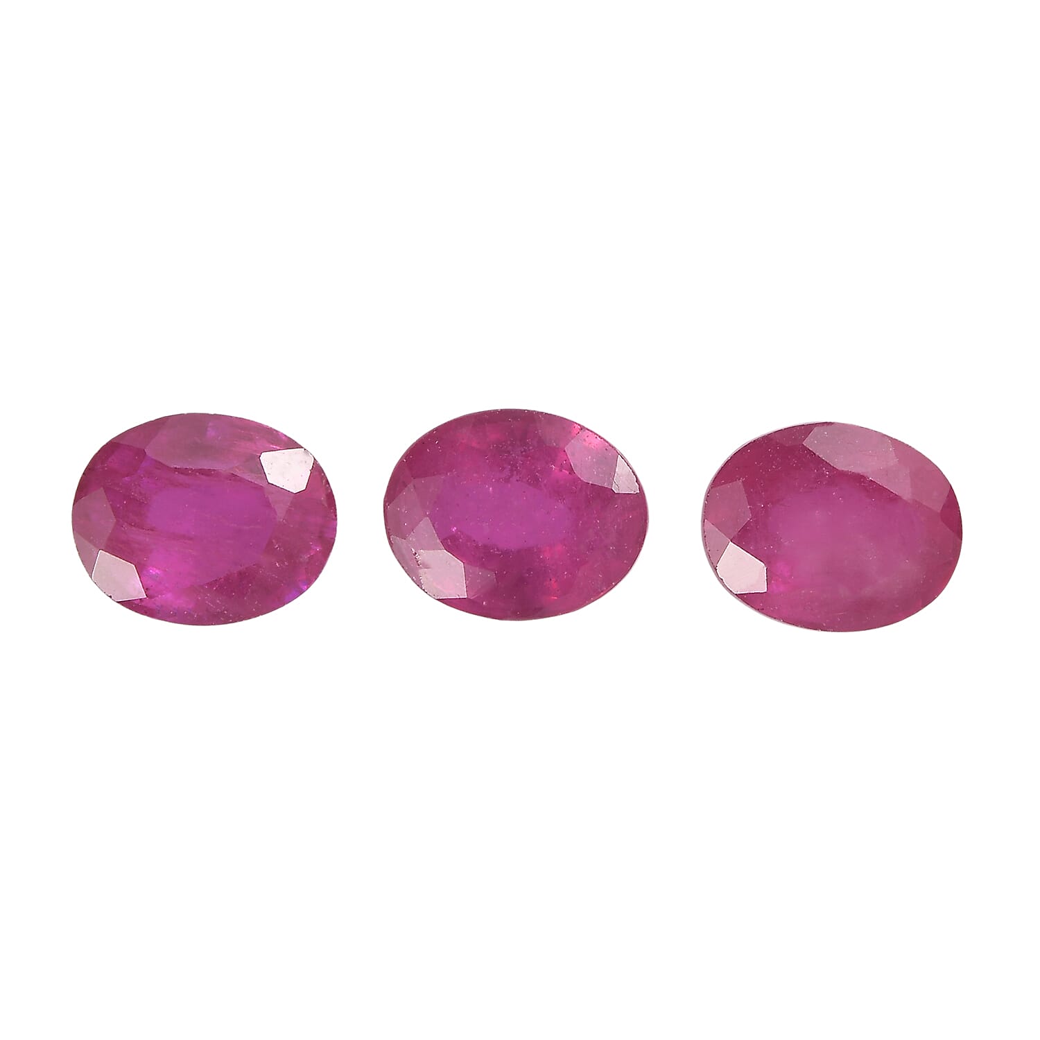 Set Of 3 Fissure Filled Ruby Oval Cut Cut 5X4 mm Gemstone, 1.68 Ct