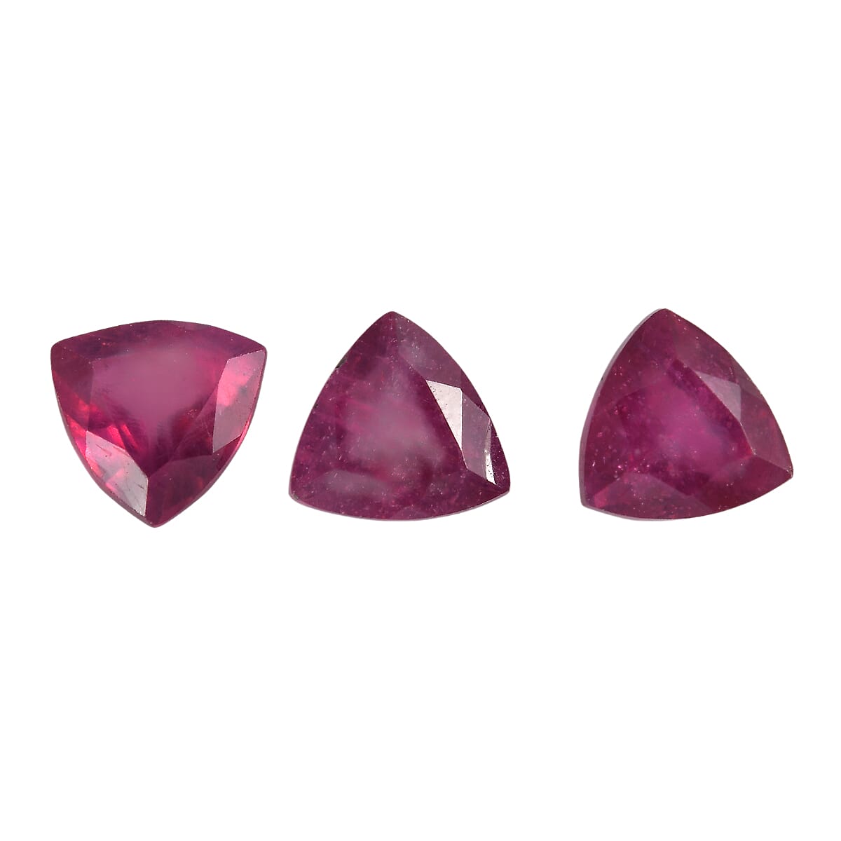Set Of 3 Fissure Filled Ruby Trillion 4 mm Gemstone, 0.96 Ct