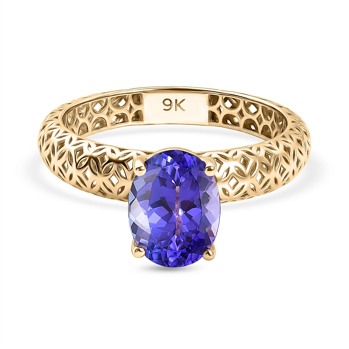 The Legacy Collection - 9K Yellow Gold AAA Tanzanite Solitaire Handmade Mirage Ring 2.00 Ct.