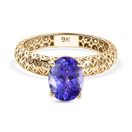 The Legacy Collection - 9K Yellow Gold AAA Tanzanite Solitaire Handmade Mirage Ring 2.00 Ct.