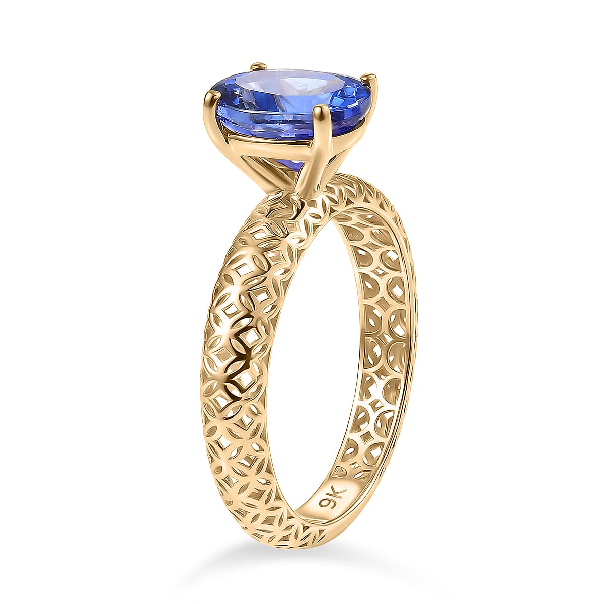 The Legacy Collection - 9K Yellow Gold AAA Tanzanite Solitaire Handmade Mirage Ring 2.00 Ct.