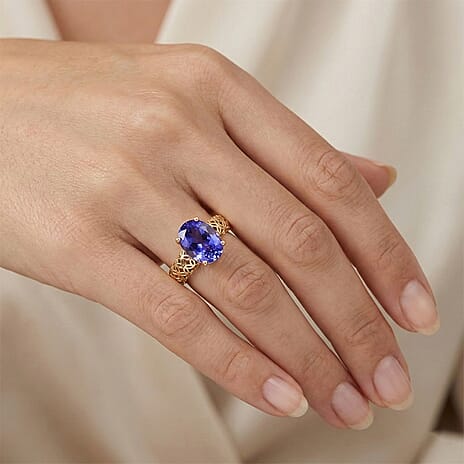 The Legacy Collection - 9K Yellow Gold AAA Tanzanite Solitaire Handmade Mirage Oval Ring 2.00 Ct.