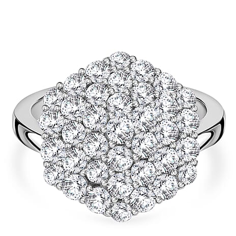 D'Joy Red Carpet Collection - Moissanite Cluster Ring in Rhodium Overlay Sterling Silver 3.30 Ct.