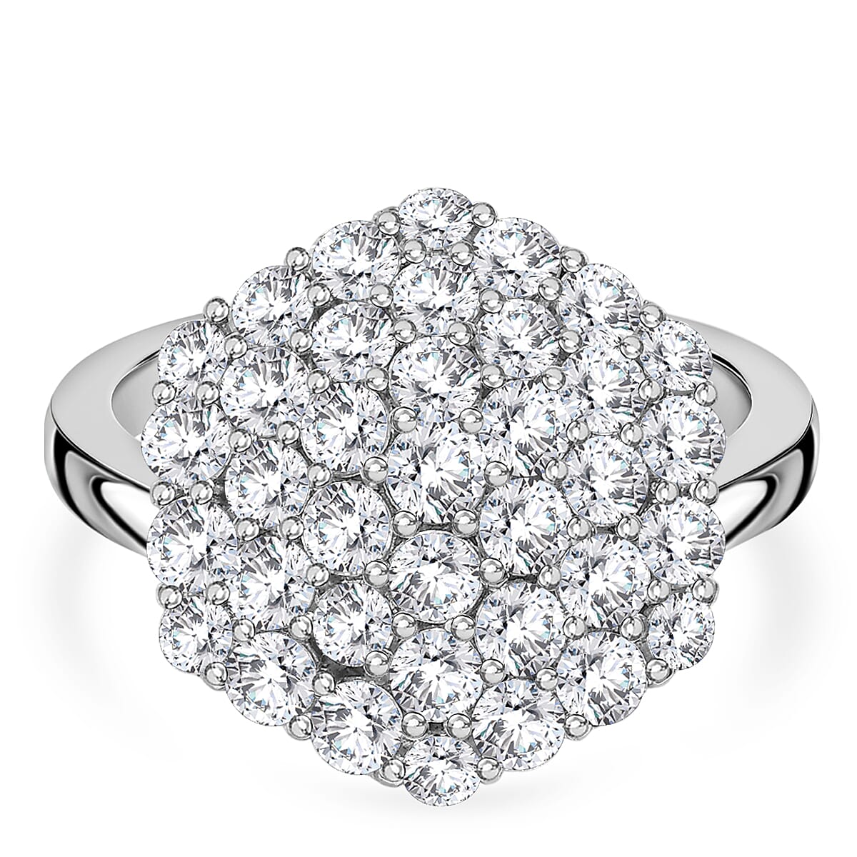 D'Joy Red Carpet Collection - Moissanite Cluster Ring in Rhodium Overlay Sterling Silver 3.30 Ct.