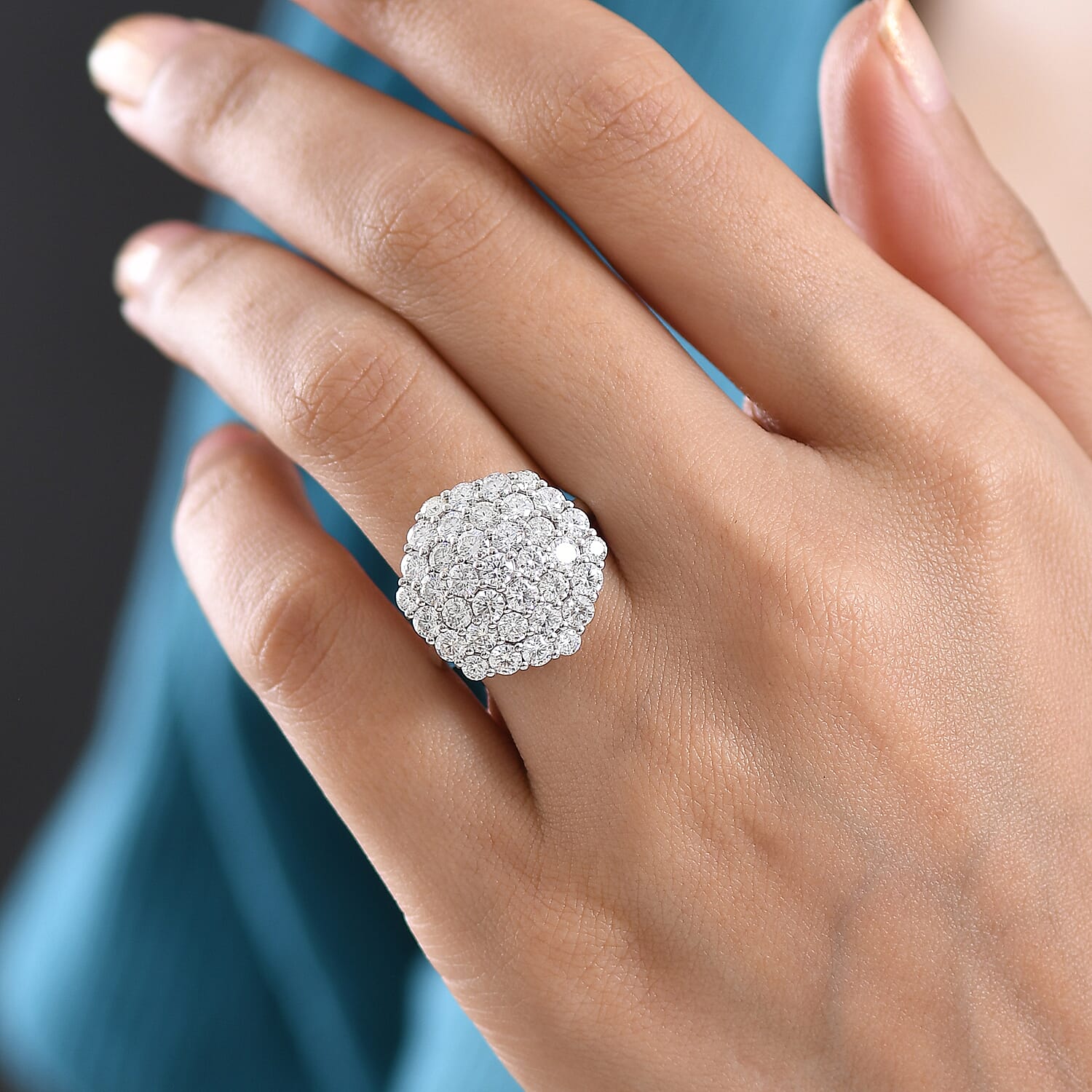 D'Joy Red Carpet Collection - Moissanite Cluster Ring in Rhodium Overlay Sterling Silver 3.30 Ct.