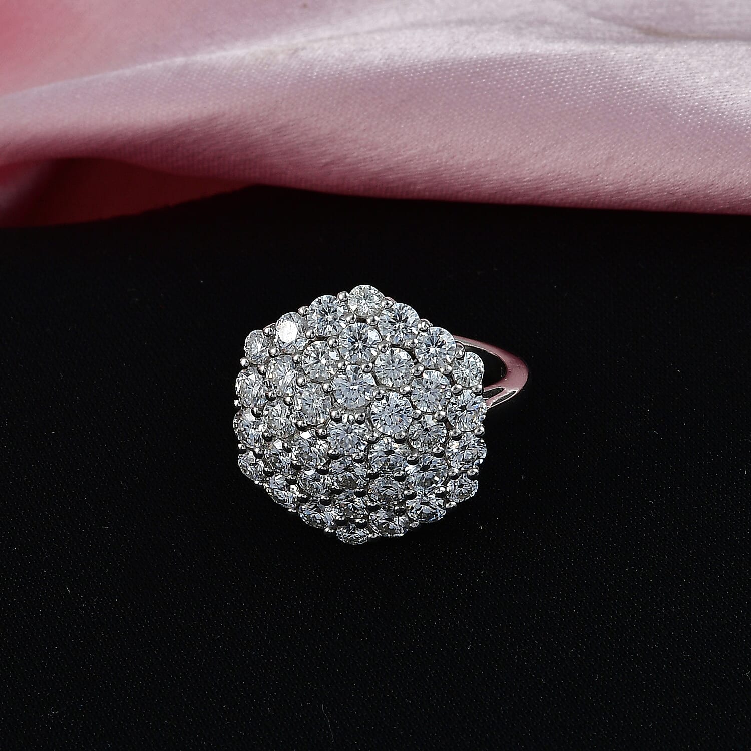 D'Joy Red Carpet Collection - Moissanite Cluster Ring in Rhodium Overlay Sterling Silver 3.30 Ct.
