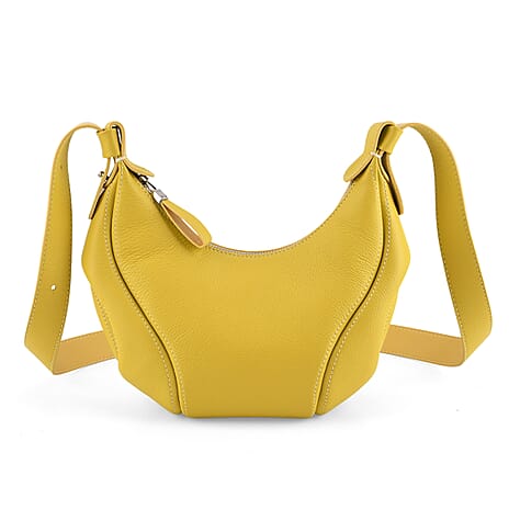 Genuine Leather 2-in-1 Slouchy Crescent Hobo & Convertible Crossbody Shoulder Bag - Yellow