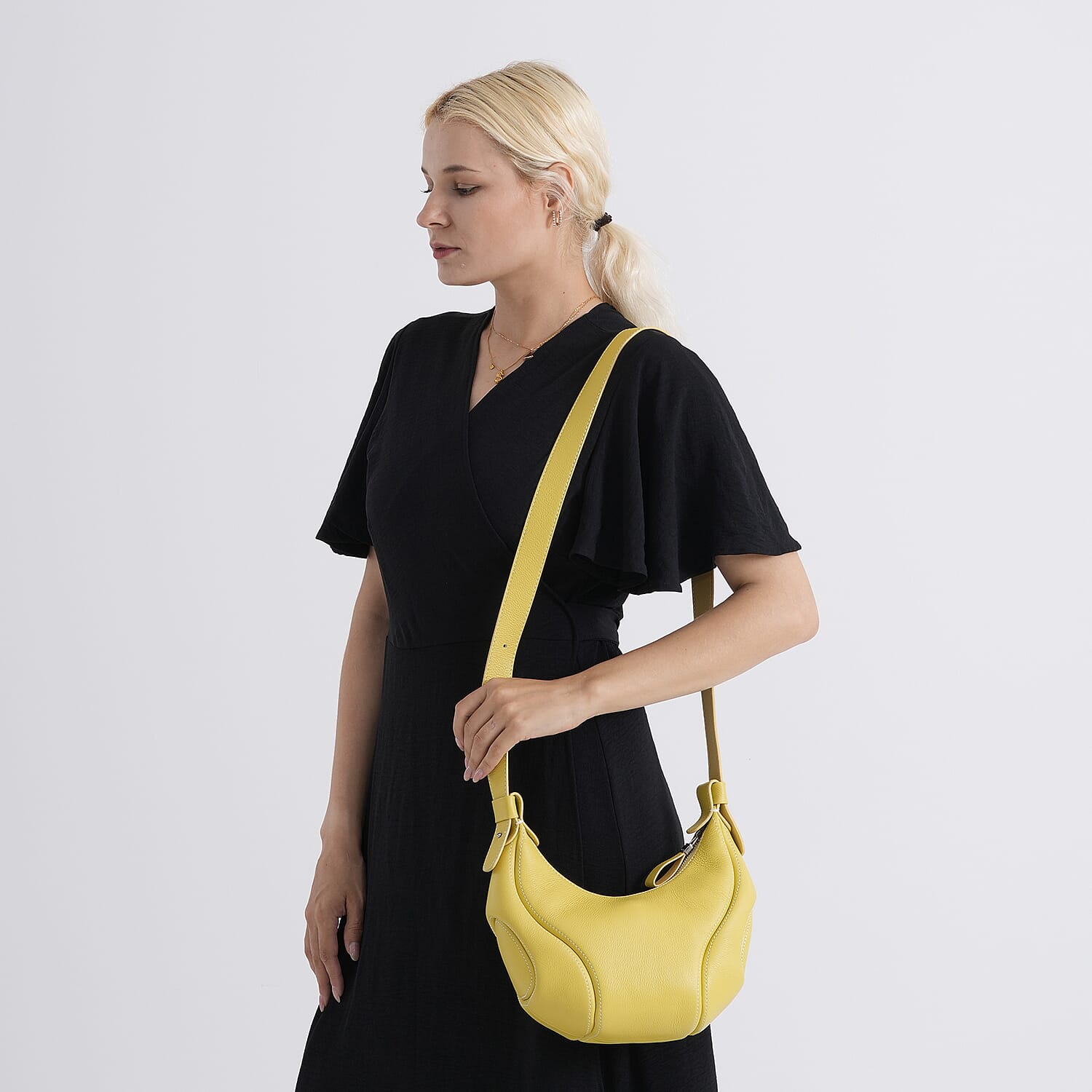 Genuine Leather 2-in-1 Slouchy Crescent Hobo & Convertible Crossbody Shoulder Bag - Yellow