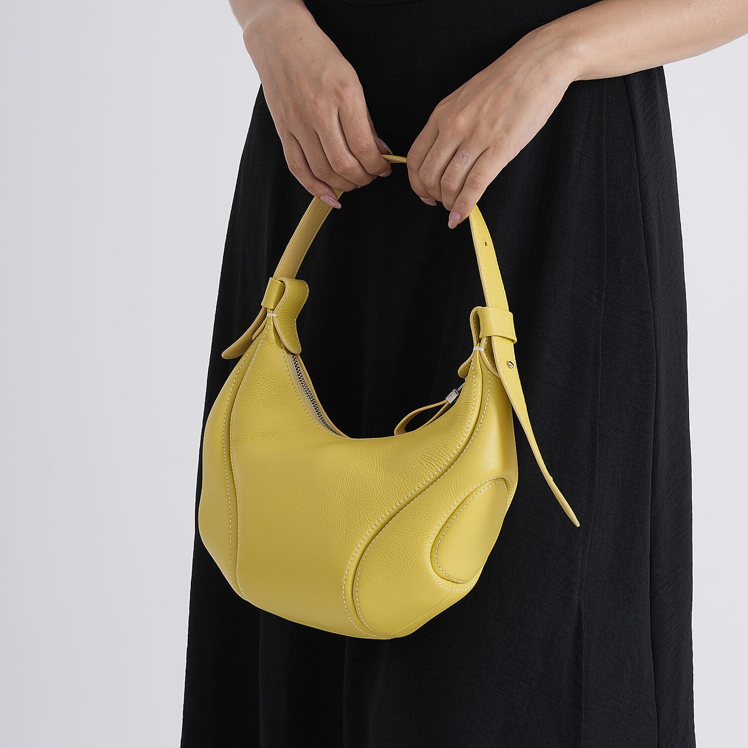 Genuine Leather 2-in-1 Slouchy Crescent Hobo & Convertible Crossbody Shoulder Bag - Yellow