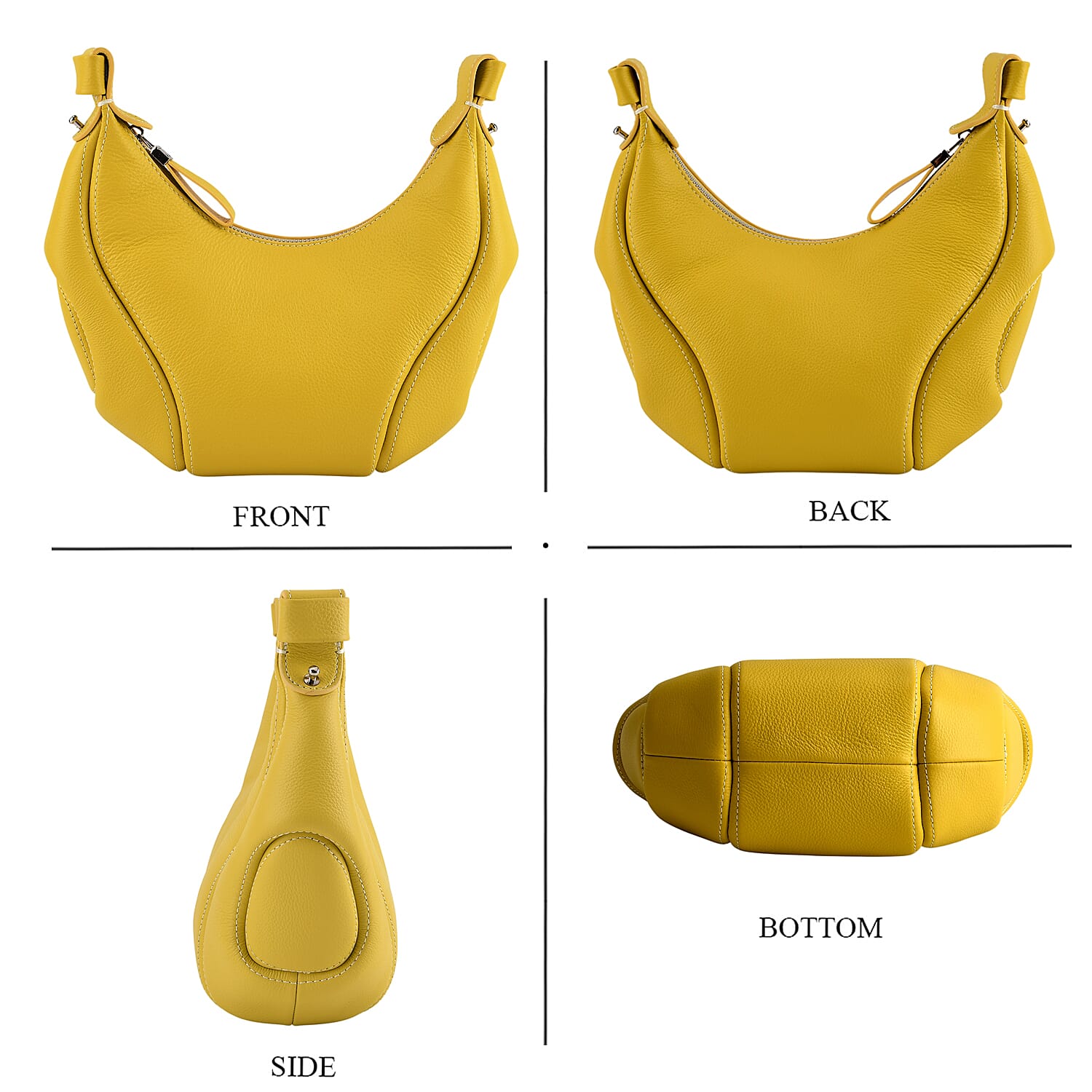 Genuine Leather 2-in-1 Slouchy Crescent Hobo & Convertible Crossbody Shoulder Bag - Yellow