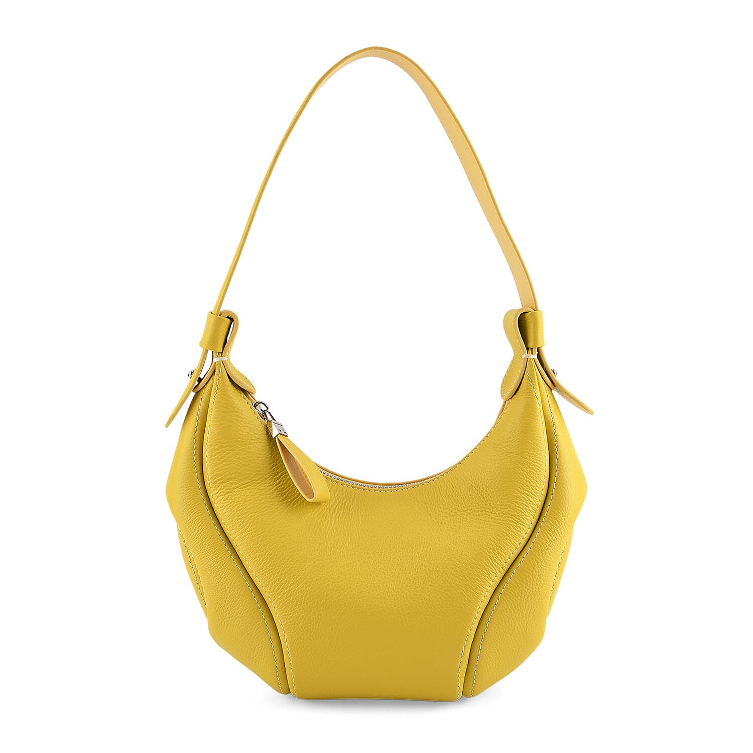 Genuine Leather 2-in-1 Slouchy Crescent Hobo & Convertible Crossbody Shoulder Bag - Yellow