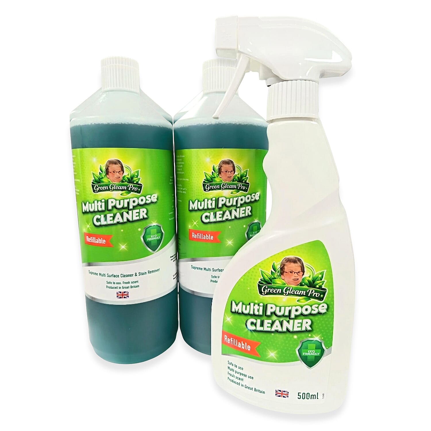 Green Gleam Multi Purpose Cleaning Solution 2x (Total 2L) - Sprayer Bottle - MAKES UP TO 200 BOTTLES!