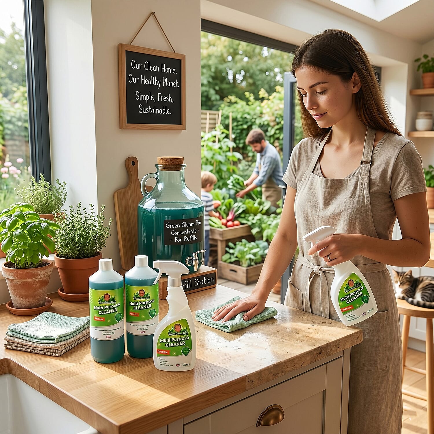Green Gleam Multi Purpose Cleaning Solution 2x (Total 2L) - Sprayer Bottle - MAKES UP TO 200 BOTTLES!