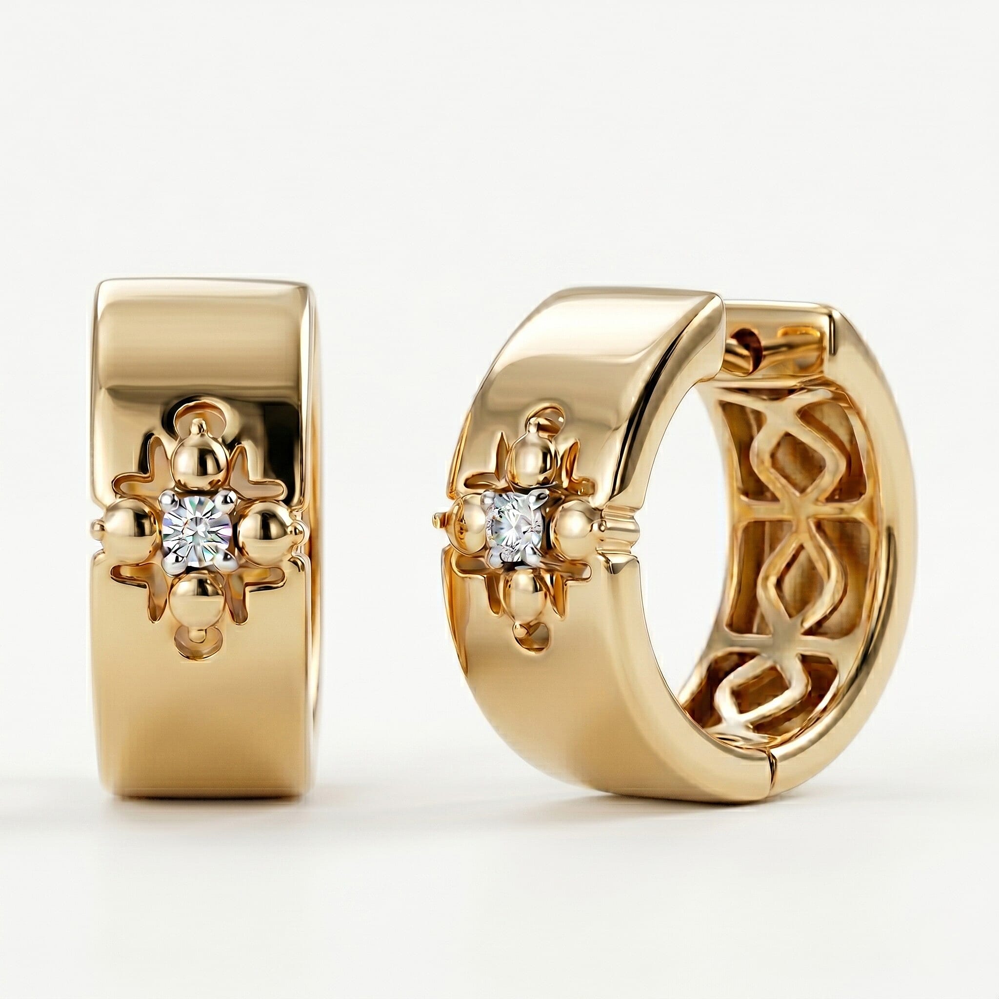 EverTrue - White Diamond Hoop Earring in Yellow Gold Tone