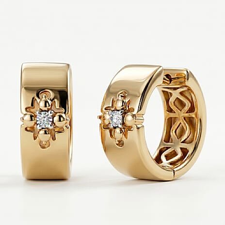 EverTrue - White Diamond Hoop Earring in Yellow Gold Tone