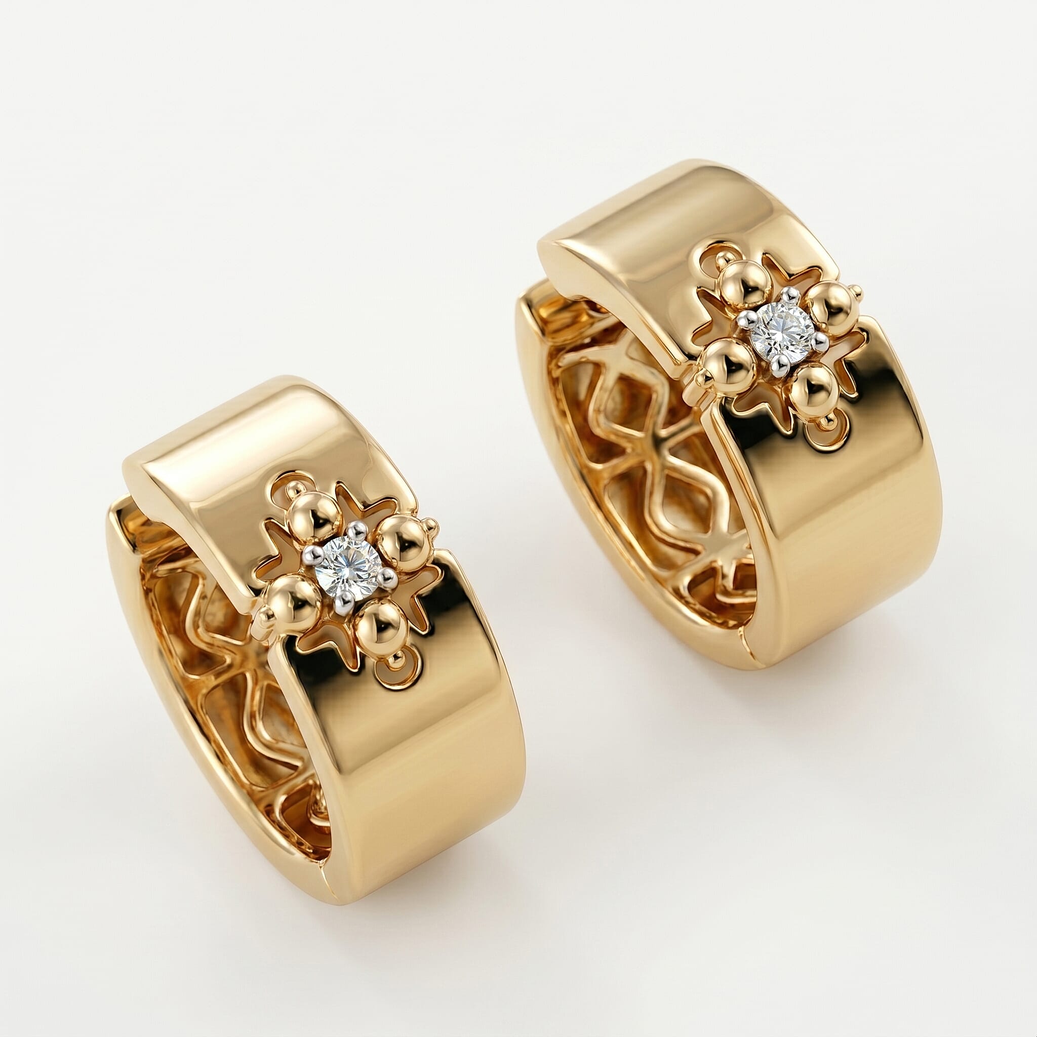EverTrue - White Diamond Hoop Earring in Yellow Gold Tone