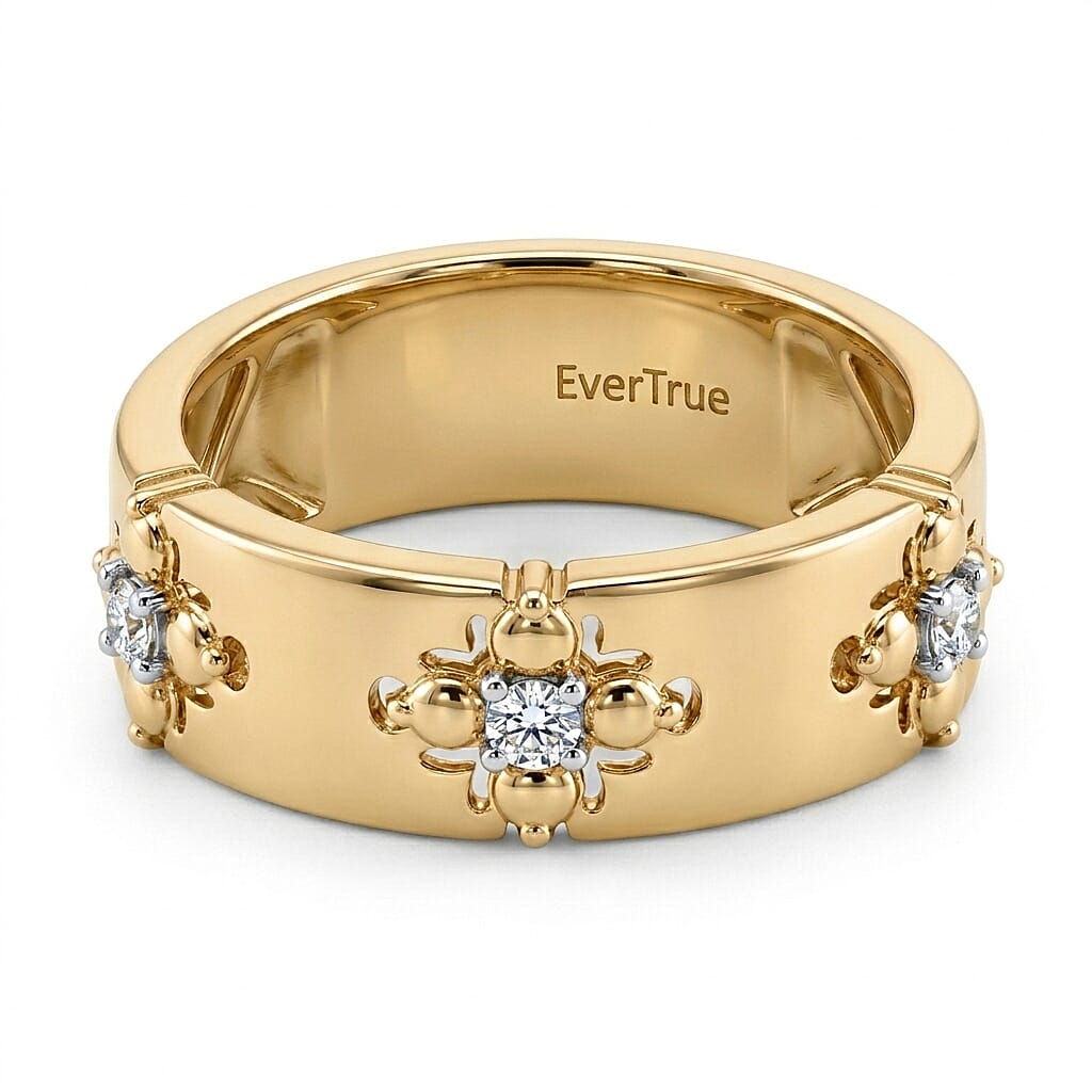 Designer Inspired Natural White Diamond Quatrefoil Band Ring