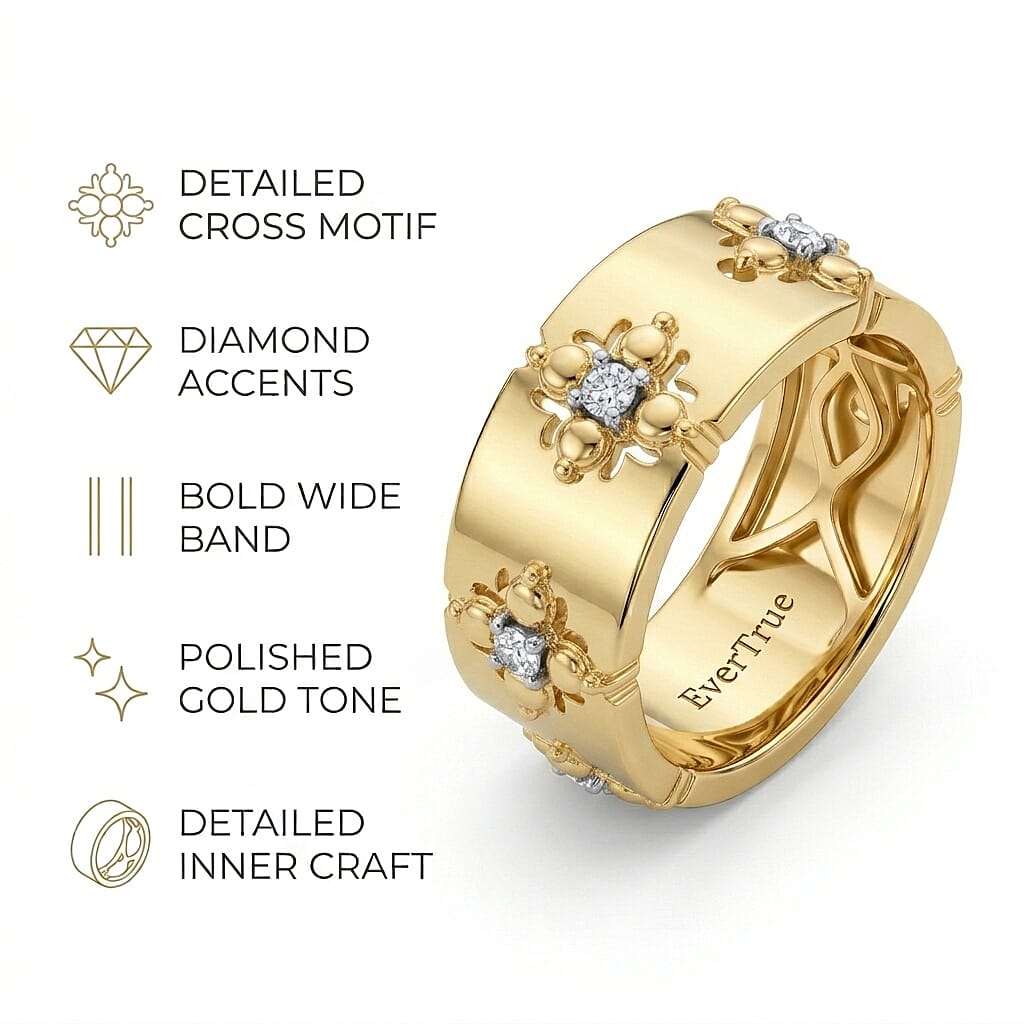 Designer Inspired Natural White Diamond Quatrefoil Band Ring