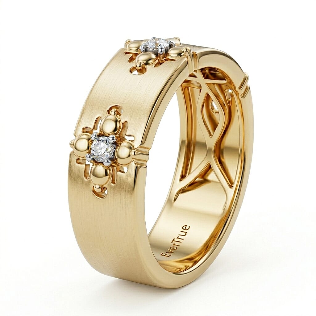 Designer Inspired Natural White Diamond Quatrefoil Band Ring