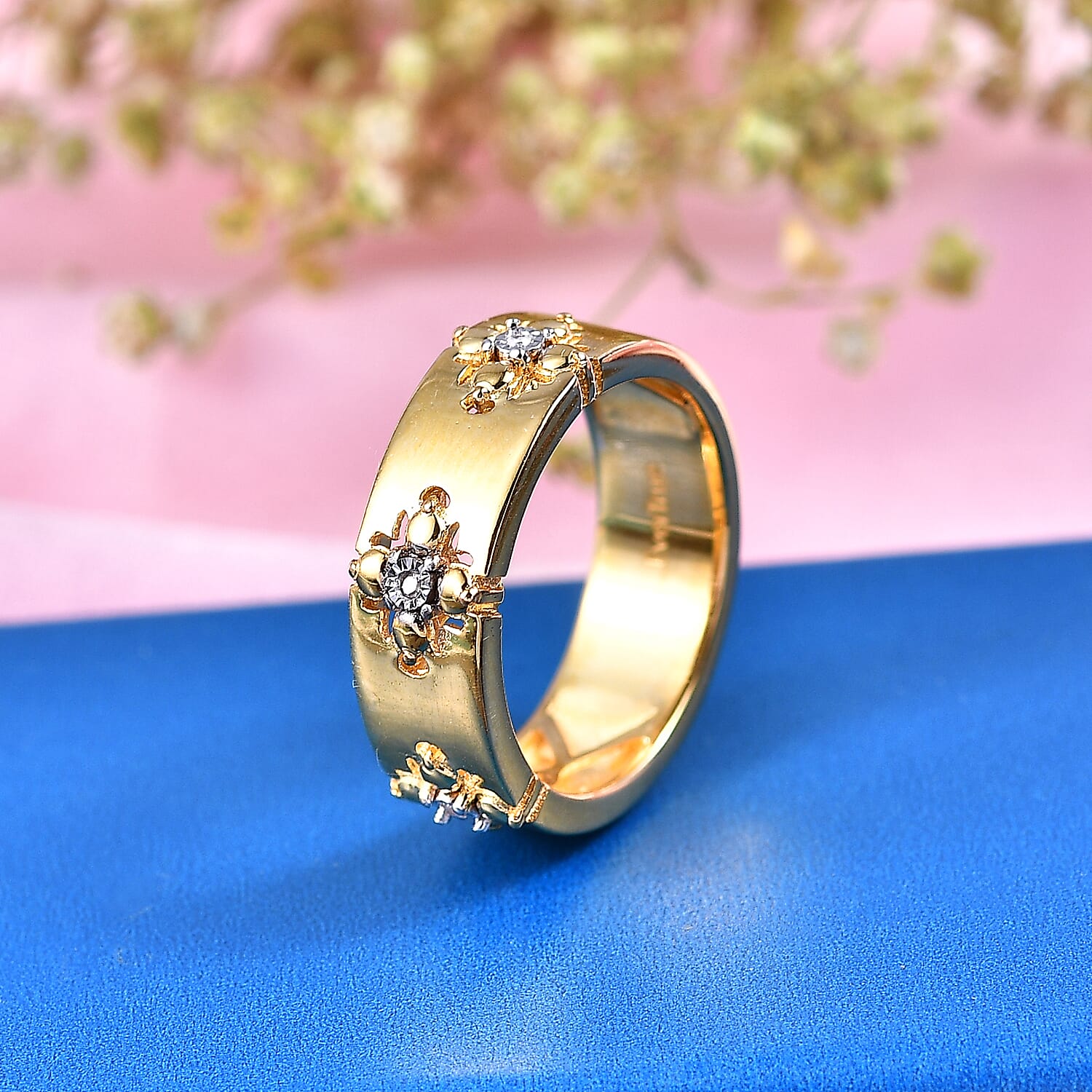 EverTrue - White Diamond Band Ring in Yellow Gold Tone