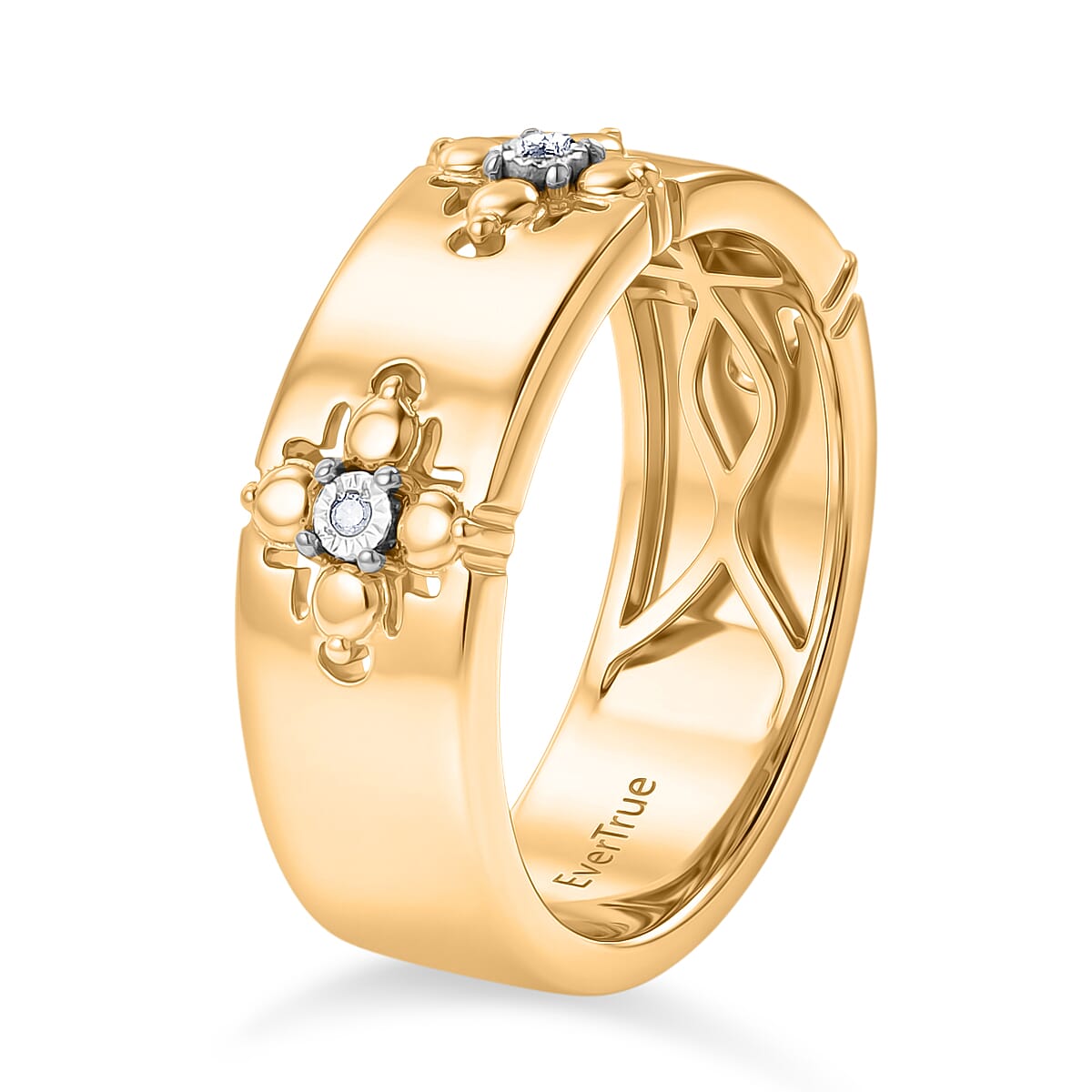 EverTrue - White Diamond Band Ring in Yellow Gold Tone