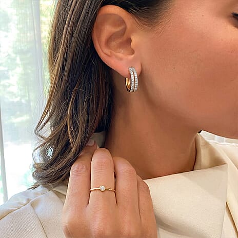 Luxuriant - SI-GH Lab Grown Diamond Hoop  Earring in 18K Vermeil Yellow Gold Platd Sterling Silver 0.50  Ct