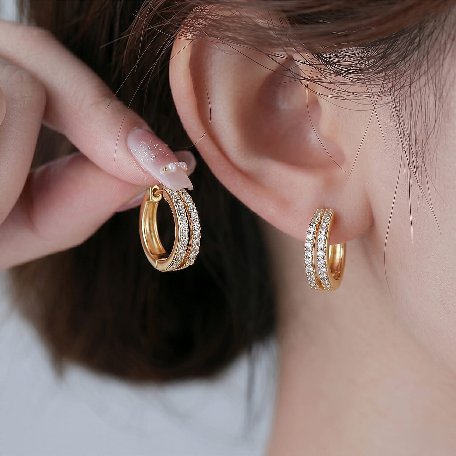 Luxuriant - SI-GH Lab Grown Diamond Hoop  Earring in 18K Vermeil Yellow Gold Platd Sterling Silver 0.50  Ct
