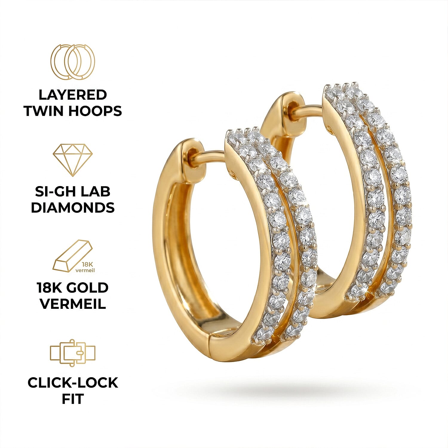 Luxuriant - SI-GH Lab Grown Diamond Hoop  Earring in 18K Vermeil Yellow Gold Platd Sterling Silver 0.50  Ct