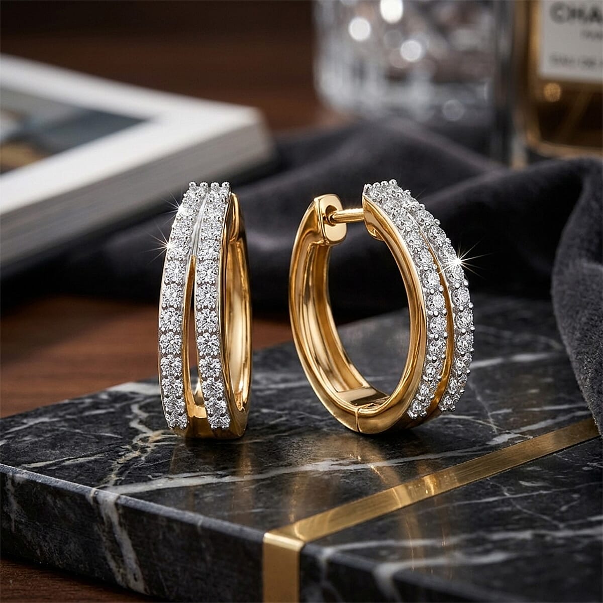 Luxuriant - SI-GH Lab Grown Diamond Hoop  Earring in 18K Vermeil Yellow Gold Platd Sterling Silver 0.50  Ct
