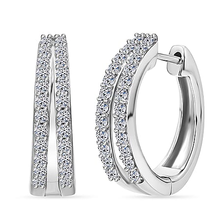 LUXURIANT Lab Grown Diamond Hoop Earring in Rhodium Overlay Sterling Silver 0.48 Ct (SI-GH )